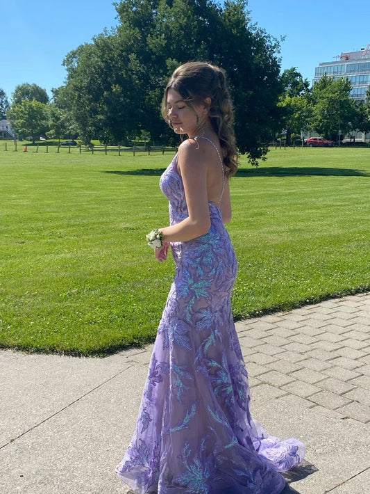 Sexy Mermaid Spaghetti Straps Light Grape Lilac Sequin Prom Dresses Party Dress 21st Birthday Outfits Graduation Dress RB745