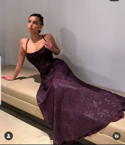 Cute A Line Spaghetti Straps Grape Lace Prom Dresses Party Dress Birthday Outfits Graduation Dress RB758