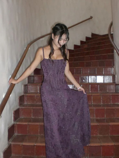 Cute A Line Spaghetti Straps Grape Lace Prom Dresses Party Dress Birthday Outfits Graduation Dress RB758