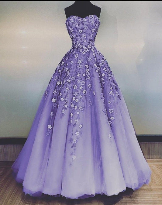 Cute Ball Gown Sweetheart Lilac Lace Tulle Prom Dresses Party Dress Birthday Outfits Graduation Dress RB759