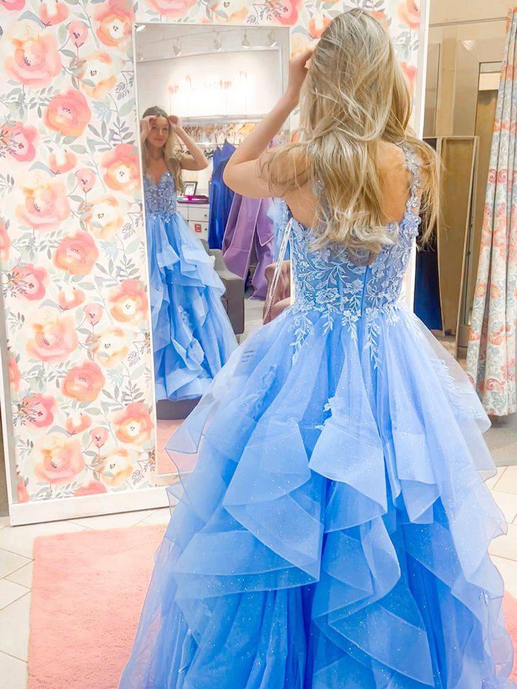Cute Ball Gown Off The Shoulder Blue Lace Tulle Prom Dresses Party Dress Birthday Outfits Graduation Dress RB765