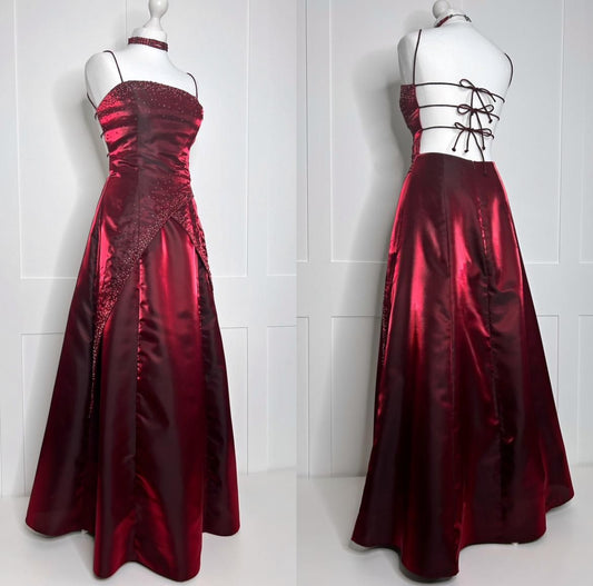 Trendy Ball Gown Spaghetti Straps Burgundy Sequins 90s Prom Dresses Party Dress 18th Birthday Outfits Graduation Dress RB774