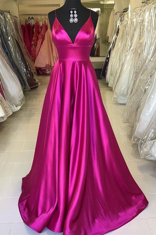 Charming A Line Spaghetti Straps Fuchsia Satin Prom Dresses Party Dress 20th Birthday Outfits Graduation Dress RB778