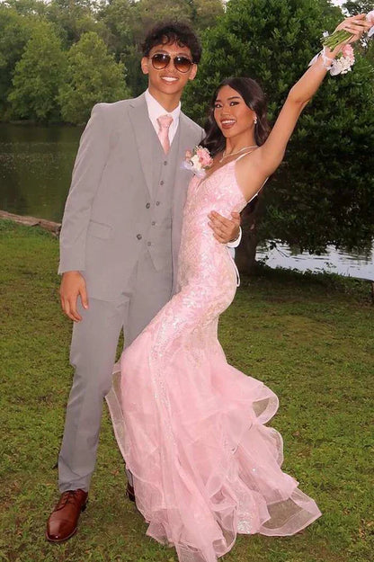 Sexy Mermaid Spaghetti Straps Blush Pink Lace Prom Dresses Party Dress 21st Birthday Outfits Senior Graduation Dress RB789