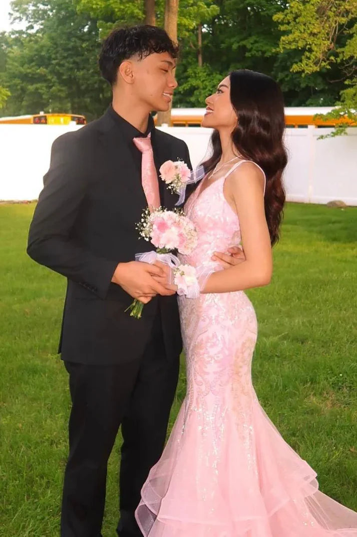 Sexy Mermaid Spaghetti Straps Blush Pink Lace Prom Dresses Party Dress 21st Birthday Outfits Senior Graduation Dress RB789