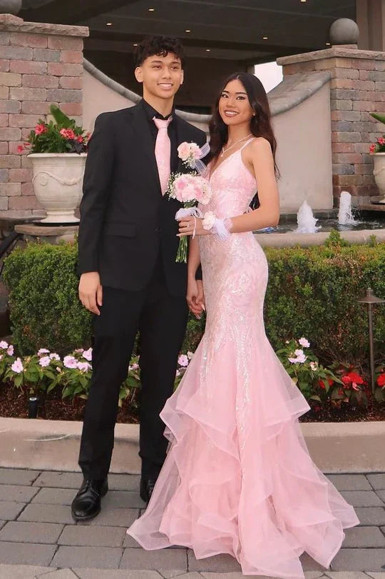 Sexy Mermaid Spaghetti Straps Blush Pink Lace Prom Dresses Party Dress 21st Birthday Outfits Senior Graduation Dress RB789