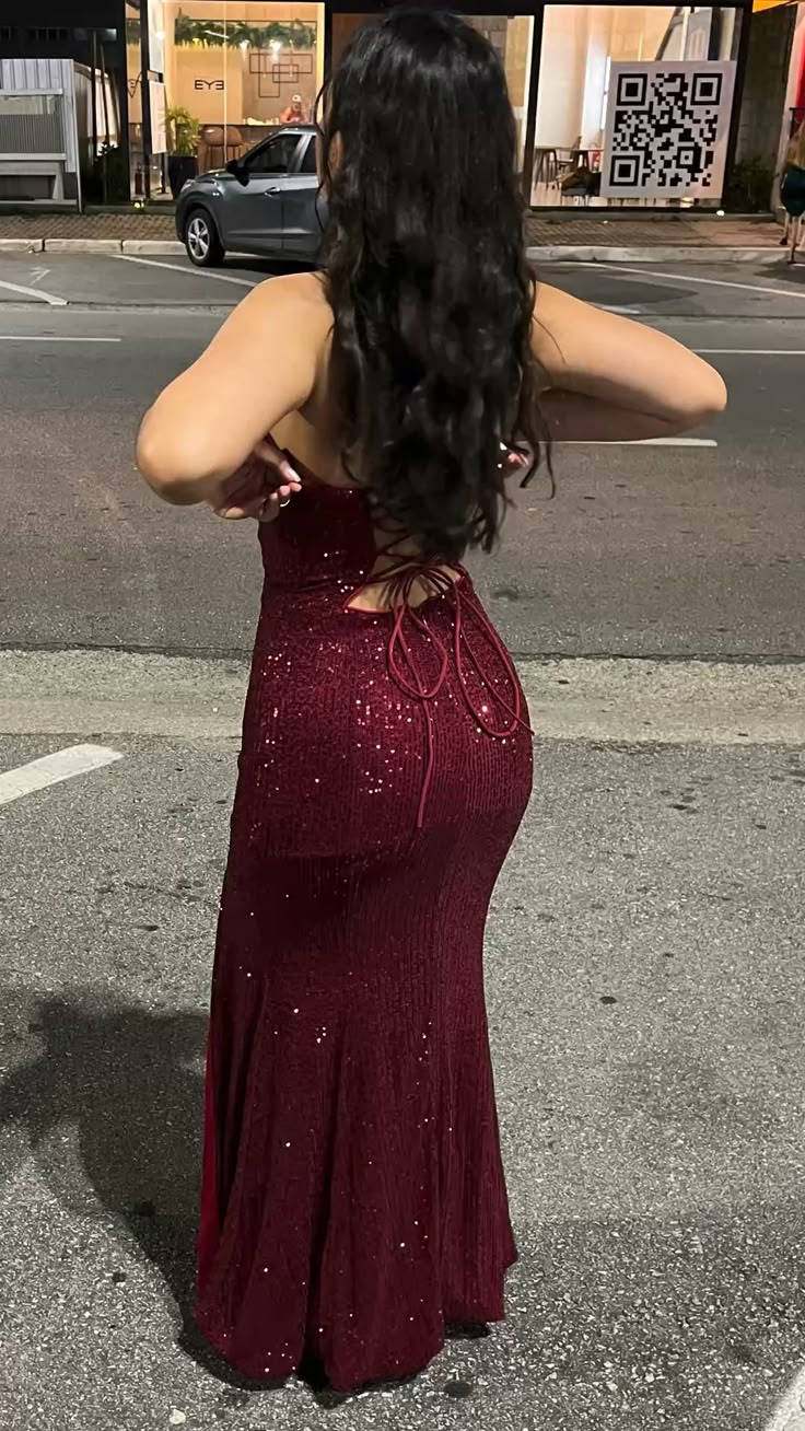 Stunning Mermaid Halter Burgundy Sequin Slit Prom Dresses Party Dress 18th Birthday Outfits Graduation Dress RB799