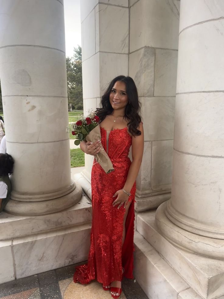 Modest Mermaid Spaghetti Straps Red Lace Sleeveless Slit Long Prom Dresses Party Dress 21st Birthday Outfits Graduation Dress RB711