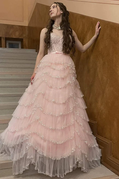 Cute Ball Gown Blush Pink Tulle Lace Prom Dresses Party Dress 20th Birthday Outfits Graduation Dress RB807