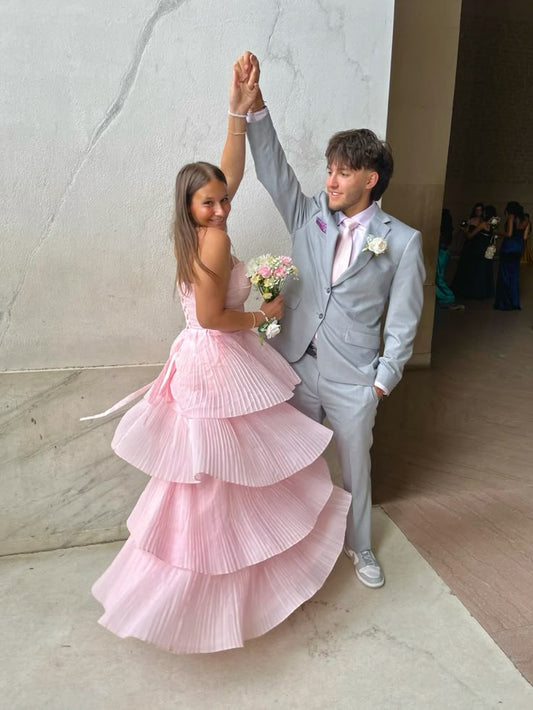 Cute A Line Spaghetti Straps Pink Chiffon Long Prom Dresses Party Dress 18th Birthday Outfits Graduation Dress RB810