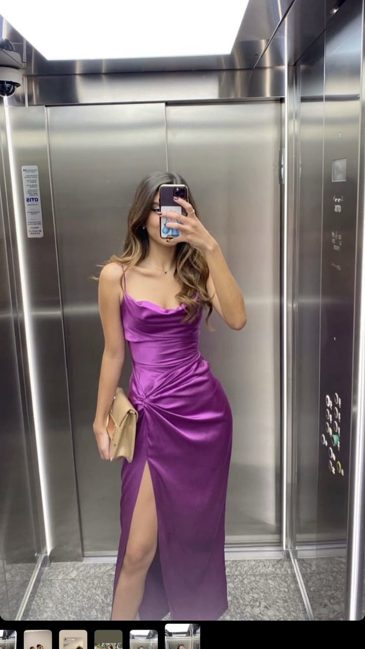 Modest Mermaid Spaghetti Straps Light Grape Satin Prom Dresses Inspiration Slit Prom Dress Princess Graduation Dress RB843