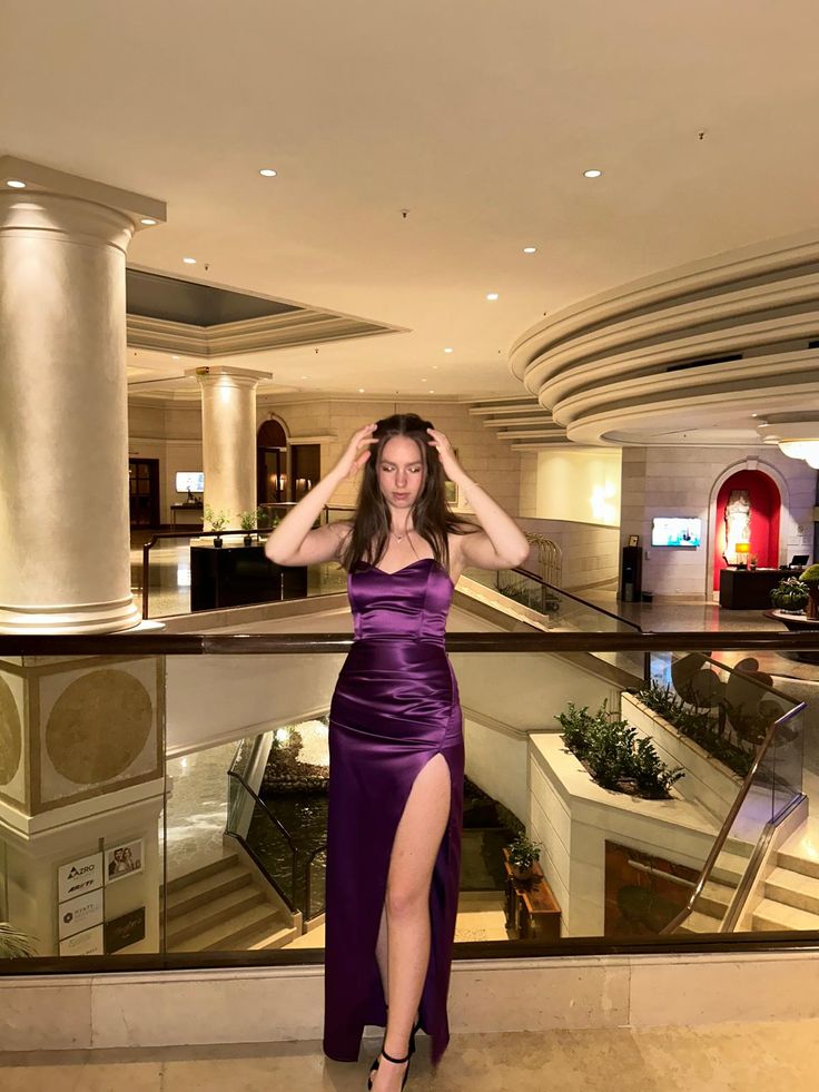 Modest Mermaid Sweetheart Grape Satin Prom Dresses Inspiration Slit Prom Dress Princess Graduation Dress RB844