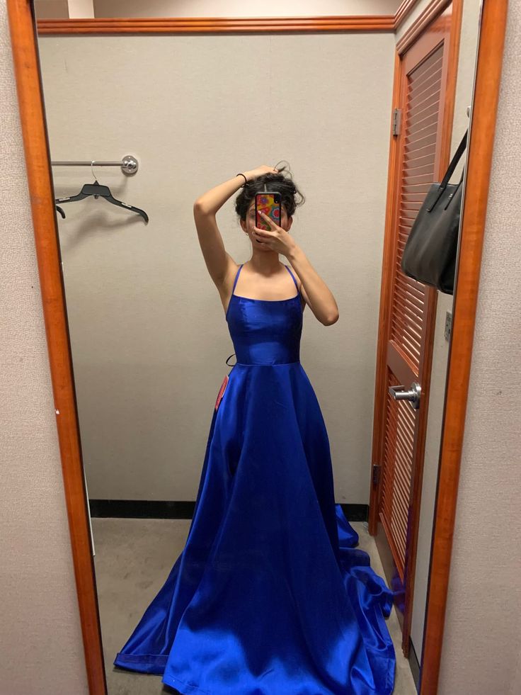 Modest A line Halter Royal Blue Satin Prom Dresses Inspiration Prom Dress Princess Graduation Dress RB854