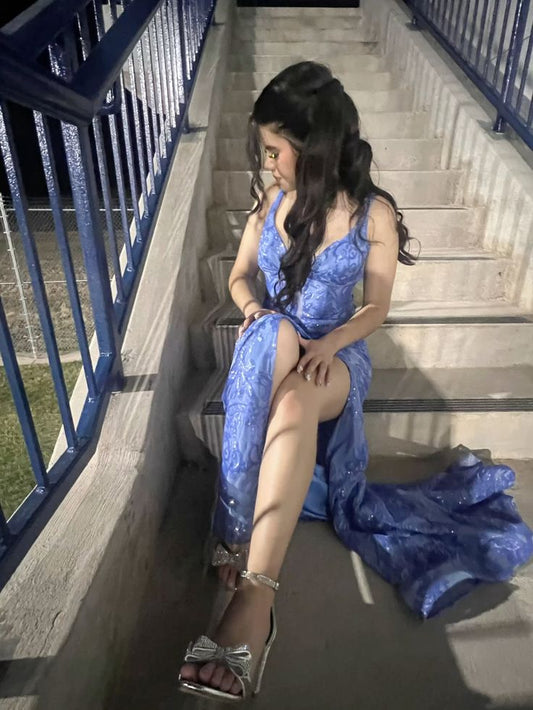 Sparkly Mermaid Spaghetti Straps Blue Backless Sequins Prom Dresses Party Dress 21st Birthday Outfits Graduation Dress RB863