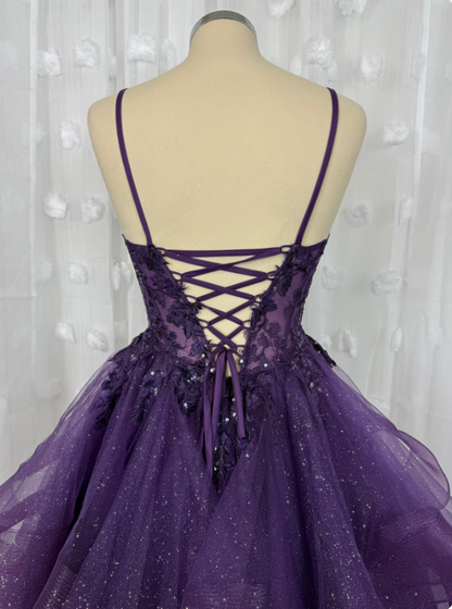 Classy Ball Gown Spaghetti Straps Dark Grape Tulle Lace Prom Dresses Party Dress 20th Birthday Outfits Graduation Dress RB868