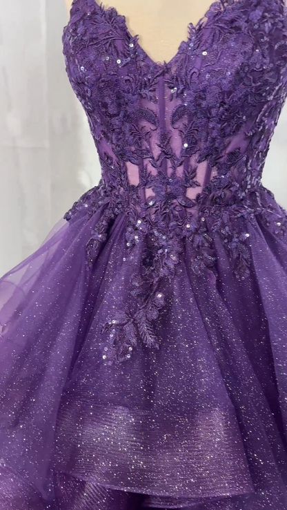 Classy Ball Gown Spaghetti Straps Dark Grape Tulle Lace Prom Dresses Party Dress 20th Birthday Outfits Graduation Dress RB868