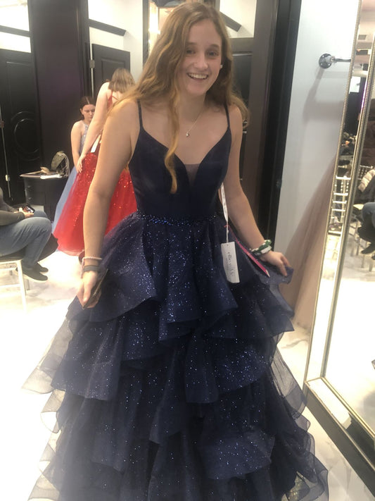 Classy Ball Gown Spaghetti Straps Dark Navy Blue Tulle Prom Dresses Party Dress 20th Birthday Outfits Graduation Dress RB870