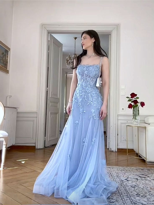 Elegant Mermaid Spaghetti Straps Lace Tulle Prom Dresses Party Dress 21st Birthday Outfits Senior Graduation Dress RB876
