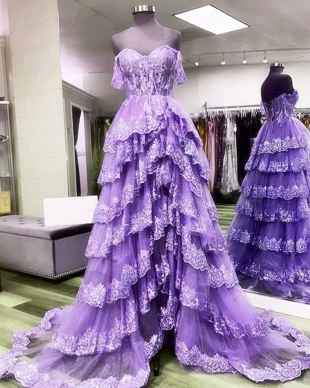 Classy Ball Gown Sweetheart Light Grape Lace Tulle Prom Dresses Party Dress 20th Birthday Outfits Graduation Dress RB877
