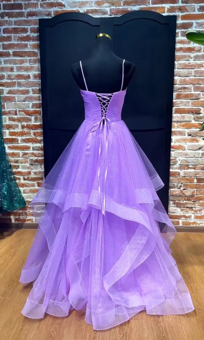 Modest Ball Gown Spaghetti Straps Lilac Tulle Prom Dresses Party Dress 21st Birthday Outfits Senior Graduation Dress RB879