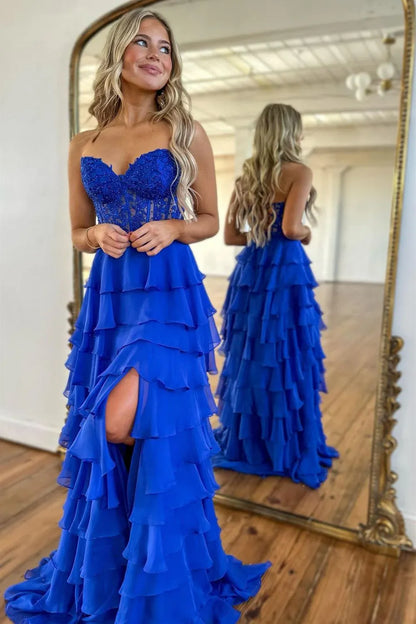 Classy Ball Gown Sweetheart Yellow Slit Chiffon Prom Dresses Party Dress 20th Birthday Outfits Graduation Dress RB883