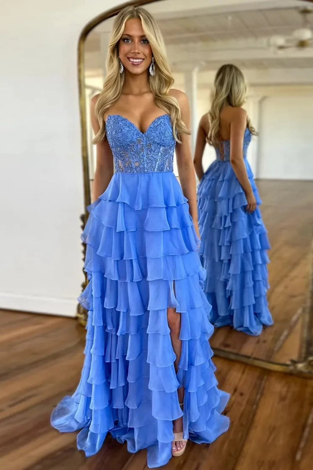 Classy Ball Gown Sweetheart Yellow Slit Chiffon Prom Dresses Party Dress 20th Birthday Outfits Graduation Dress RB883
