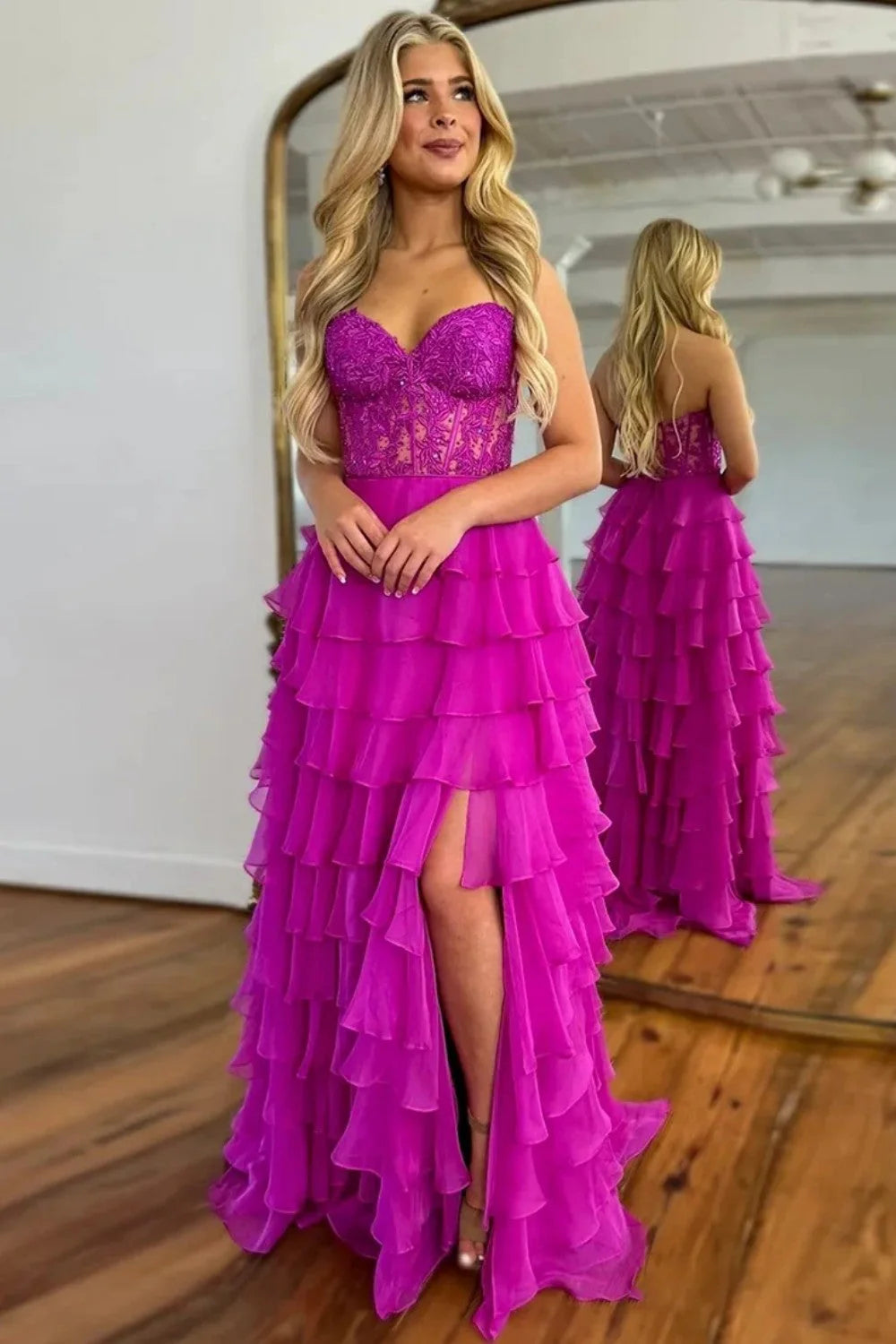 Classy Ball Gown Sweetheart Yellow Slit Chiffon Prom Dresses Party Dress 20th Birthday Outfits Graduation Dress RB883