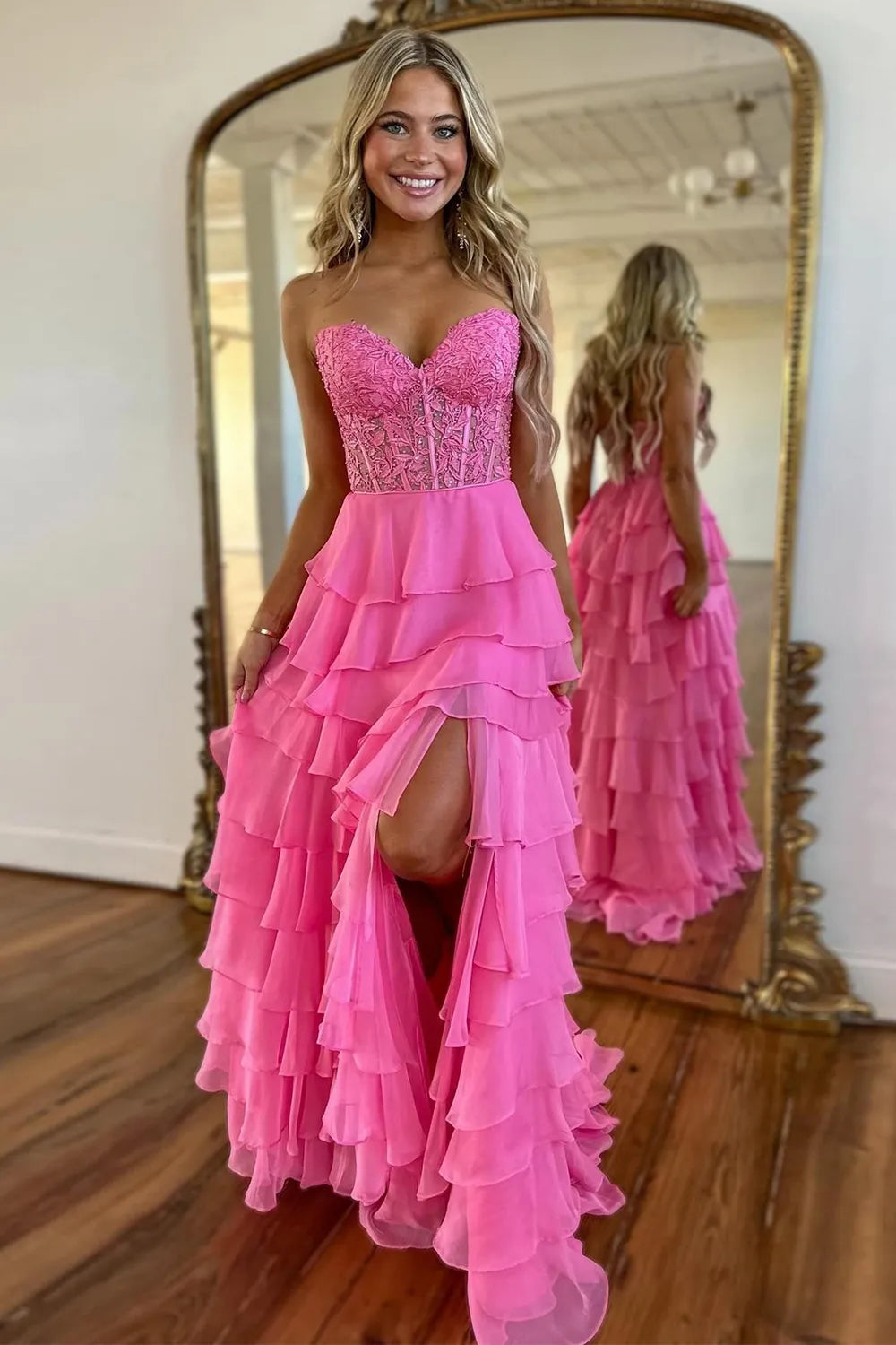 Classy Ball Gown Sweetheart Yellow Slit Chiffon Prom Dresses Party Dress 20th Birthday Outfits Graduation Dress RB883