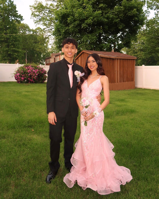 Modest Mermaid Spaghetti Straps Pink Lace Prom Dresses Inspiration Prom Dress Senior Graduation Dress RB892
