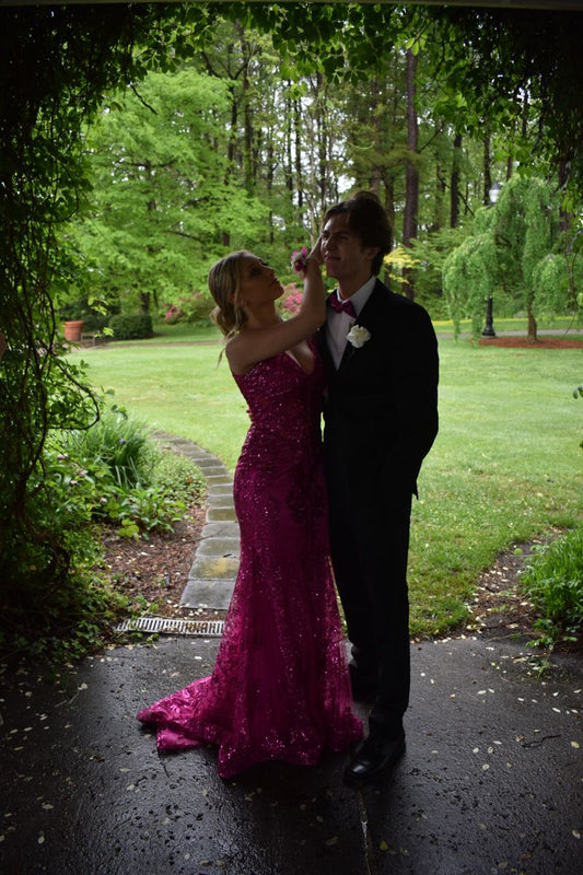 Sparkly Mermaid Spaghetti Straps Fuchsia Sequins Prom Dresses Party Dress 21st Birthday Outfits Graduation Dress RB893