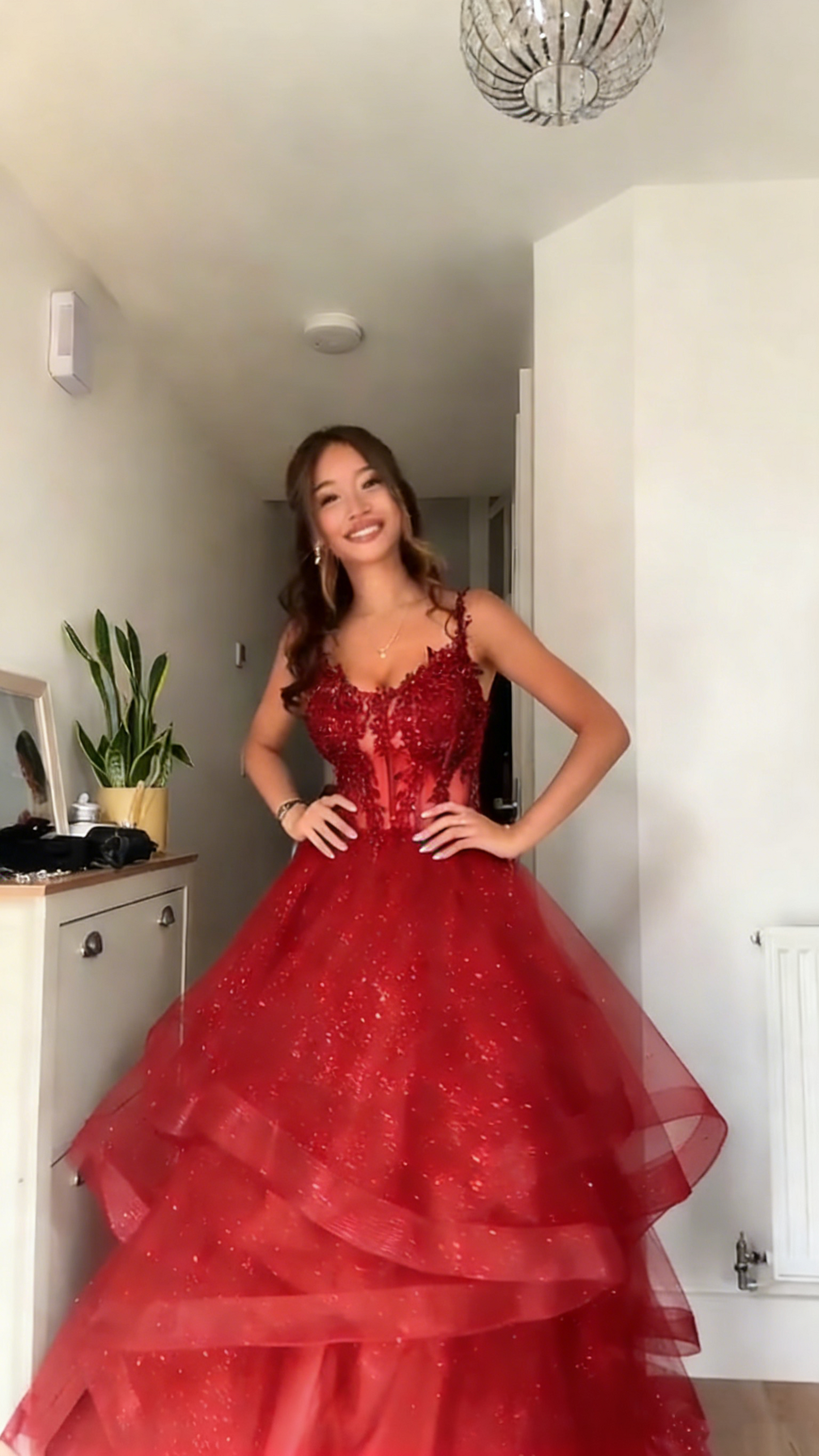 Unique Ball Gown Spaghetti Straps Navy Blue Tulle Lace Prom Dresses Party Dress 21st Birthday Outfits Graduation Dress RB896