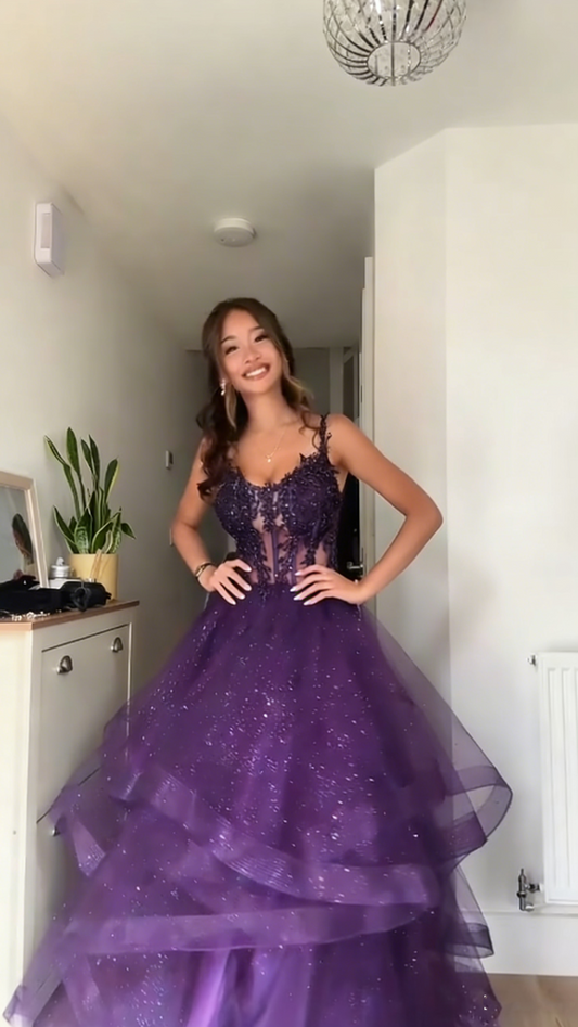 Unique Ball Gown Spaghetti Straps Navy Blue Tulle Lace Prom Dresses Party Dress 21st Birthday Outfits Graduation Dress RB896
