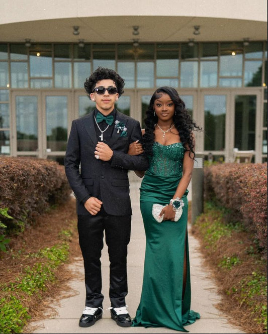 Unique Mermaid Spaghetti Straps Green Satin Lace Prom Dresses Long Party Dress 21st Birthday Outfits Graduation Dress RB919