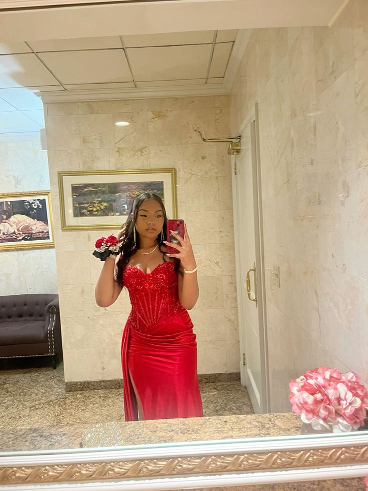 Elegant Mermaid Sweetheart Red Lace Slit Prom Dresses Party Dress 21st Birthday Outfits Senior Graduation Dress RB925