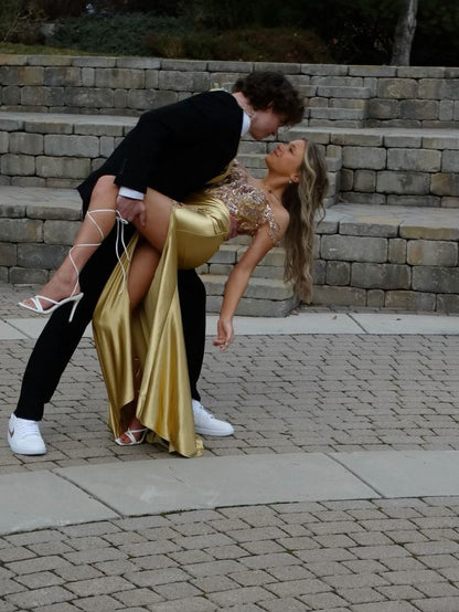 Classy Mermaid Off The Shoulder Gold Slit Sequins Prom Dresses Fancy Party Dress 18th Birthday Outfits Evening Long Dress RB931