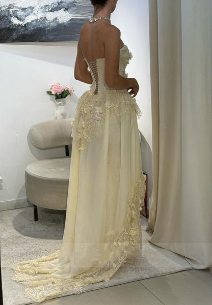 Modest A Line Sweetheart Yellow Chiffon Lace Prom Dresses Inspiration Prom Dress Senior Graduation Dress RB936