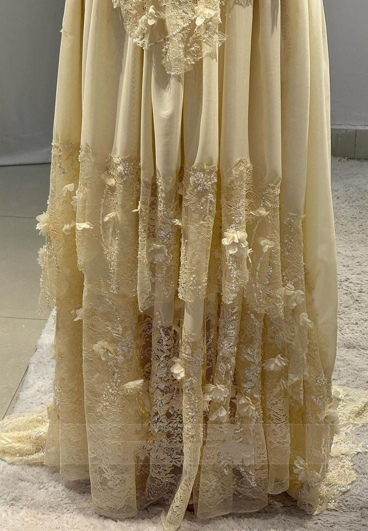 Modest A Line Sweetheart Yellow Chiffon Lace Prom Dresses Inspiration Prom Dress Senior Graduation Dress RB936