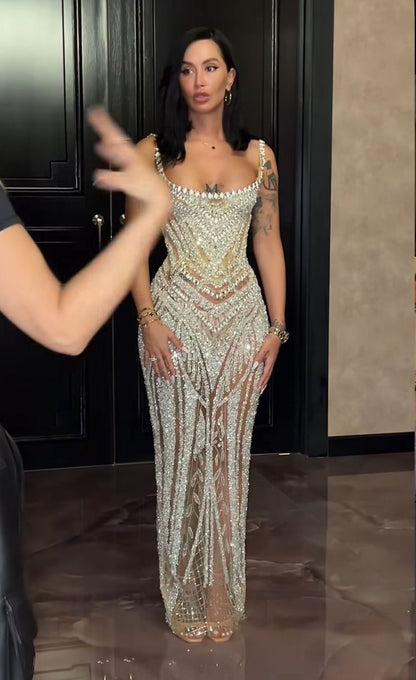 Sexy Mermaid Straps Champagne Sequin Long Prom Dresses Inspiration Prom Dress Senior Graduation Dress RB938