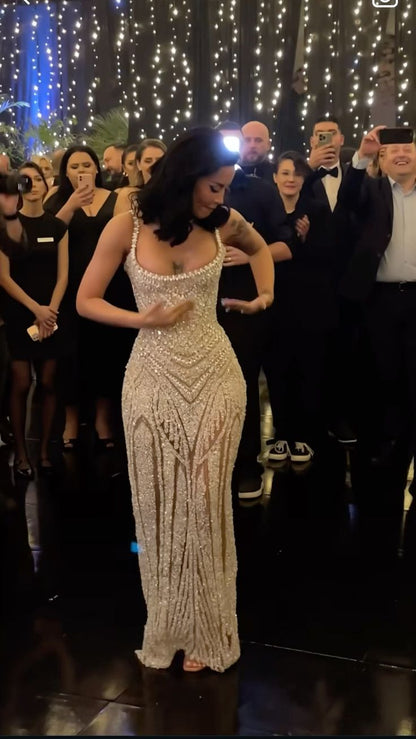 Sexy Mermaid Straps Champagne Sequin Long Prom Dresses Inspiration Prom Dress Senior Graduation Dress RB938