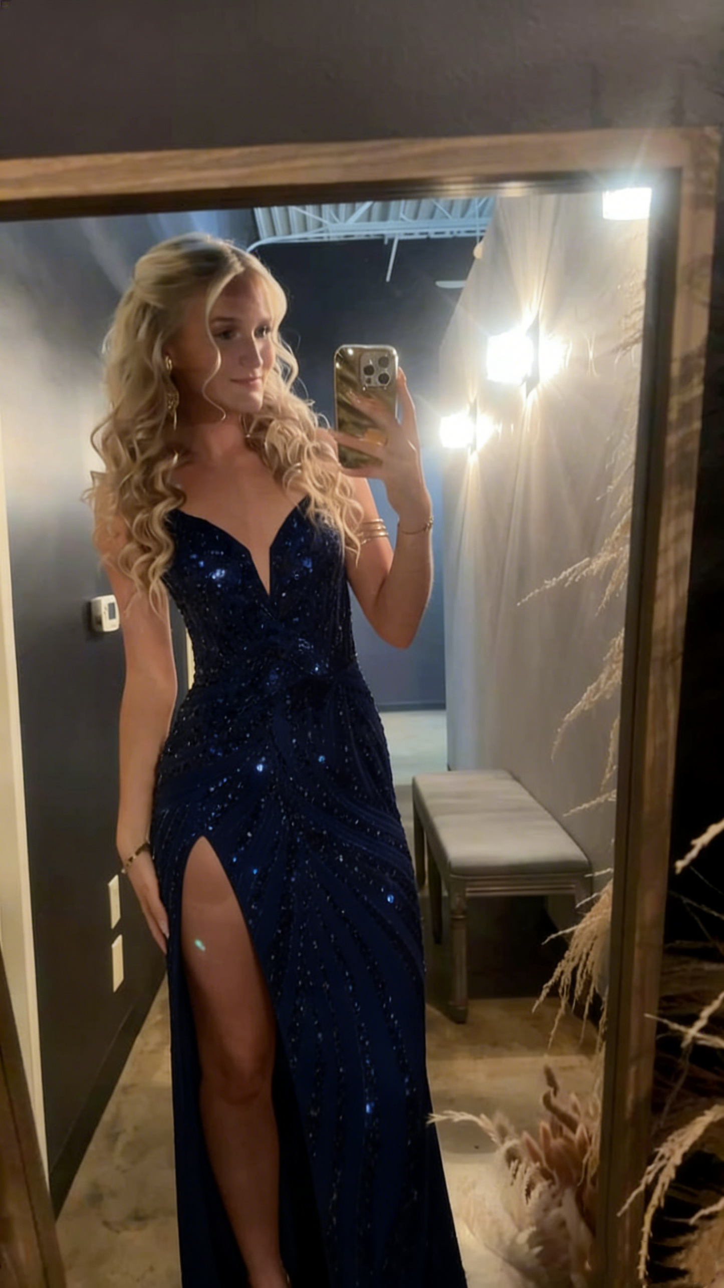 Sparkly Mermaid Spaghetti Straps Gold Sequins Prom Dresses Party Dress 22th Birthday Outfits Graduation Dress RB944