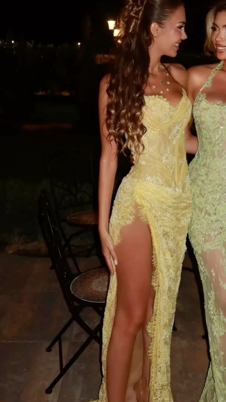 Unique Mermaid Sweetheart Yellow Lace Slit Prom Dresses Long Party Dress 21st Birthday Outfits Graduation Dress RB948