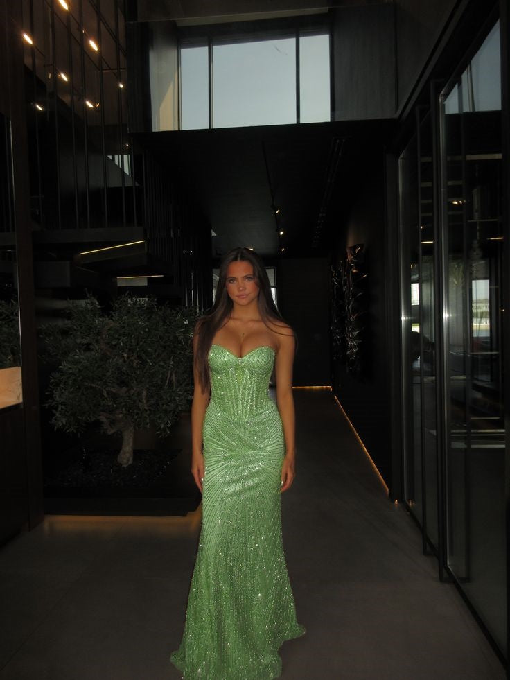 Unique Mermaid Sweetheart Champagne Sequins Prom Dresses Long Party Dress 21st Birthday Outfits Graduation Dress RB950