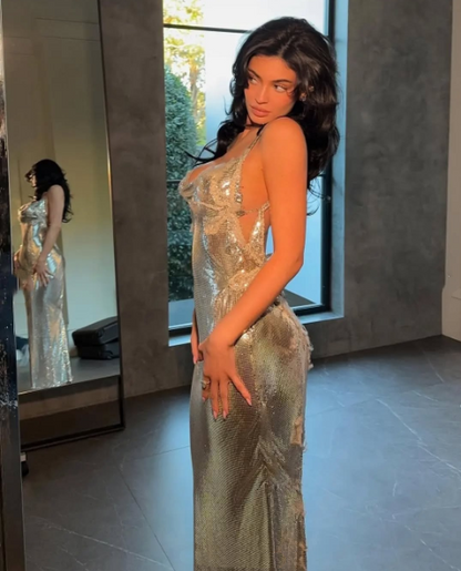 Sexy Mermaid Spaghetti Straps Gold Sequin Long Prom Dresses Inspiration Prom Dress Senior Graduation Dress RB951