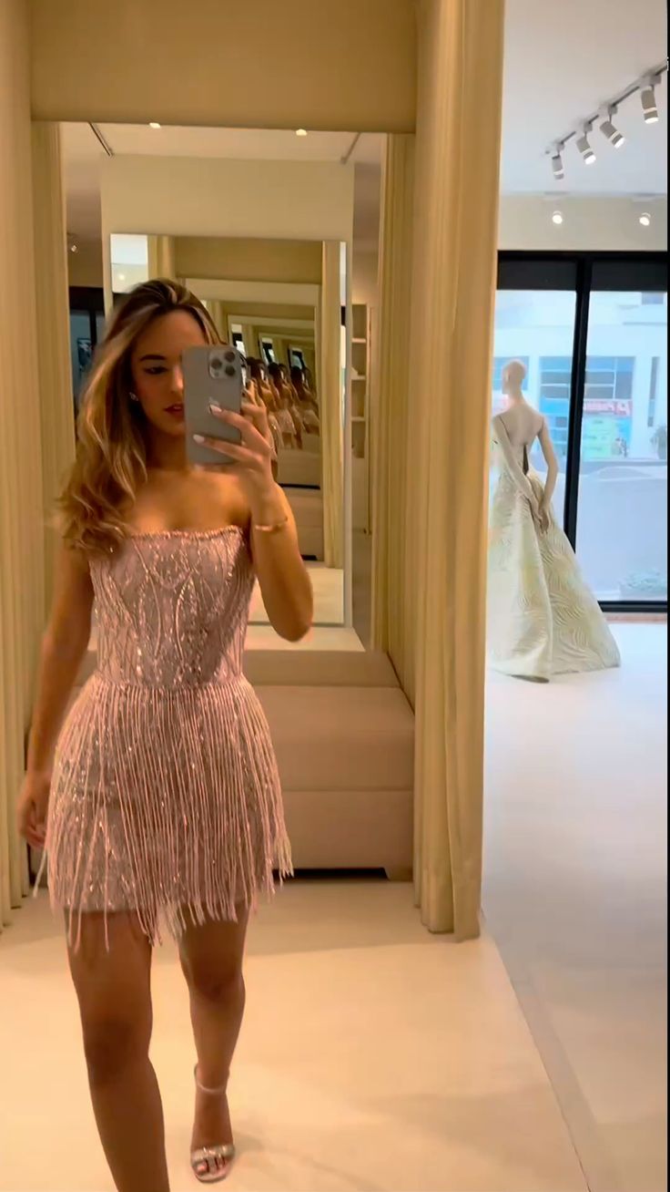 Unique Sheath Strapless Pink Sequins Tassel Short 18th Birthday Dress Homecoming Dresses Cocktail Gown RB956