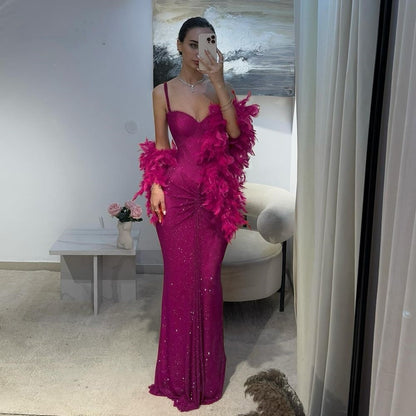 Sexy Mermaid Red Sweetheart Straps Sequins Prom Dresses Long Party Dress 22th Birthday Outfits Graduation Dress RB962