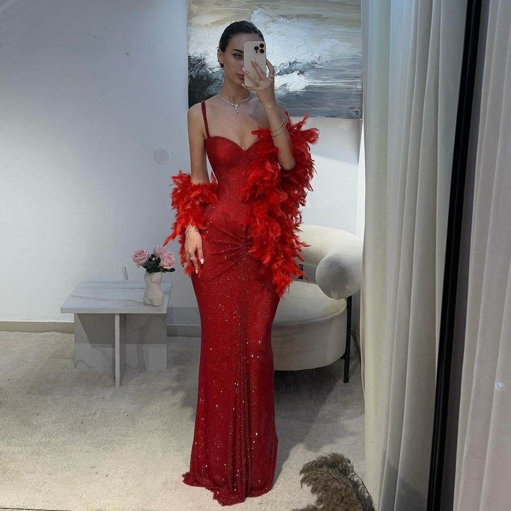 Sexy Mermaid Red Sweetheart Straps Sequins Prom Dresses Long Party Dress 22th Birthday Outfits Graduation Dress RB962