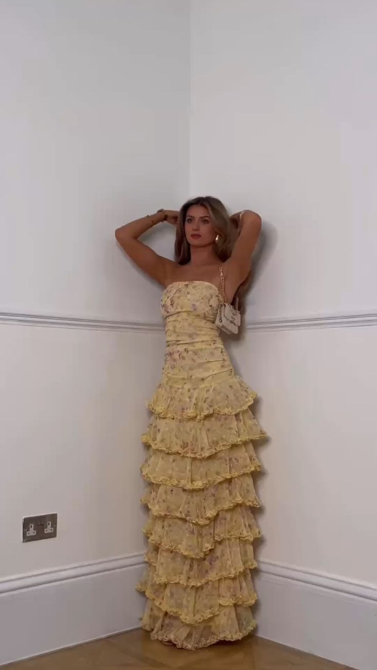 Sexy Mermaid Strapless Floral Yellow Prom Dresses Long Party Dress 21st Birthday Outfits Graduation Dress RB969