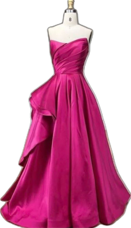 Classy Ball Gown Sweetheart Hot Pink Satin Prom Dresses Long Party Dress 18th Birthday Outfit Graduation Dress RB979