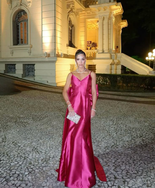 Sexy Mermaid Spaghetti Straps Hot Pink Satin Prom Dresses Long Party Dress 21st Birthday Outfit Graduation Dress RB987