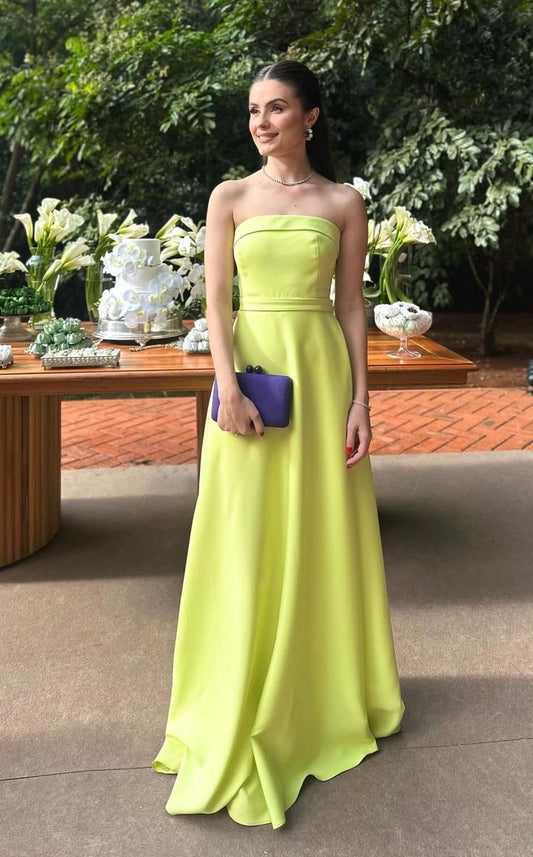 Cute A Line Strapless Sleeveless Yellow Prom Dresses Long Party Dress 22th Birthday Outfits Graduation Dress RB998